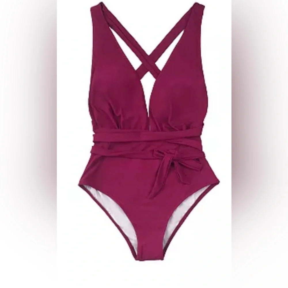 CUPSHE Deep V-Neck One-Piece Swimsuit - Picture 3 of 11
